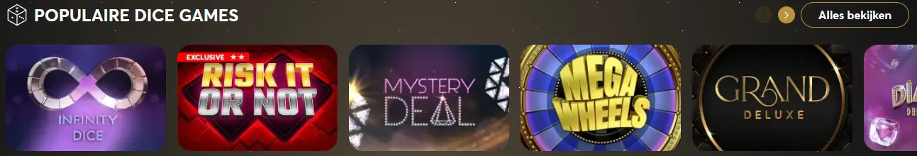 Bibliotheek met tafelspellen, slots en live casino